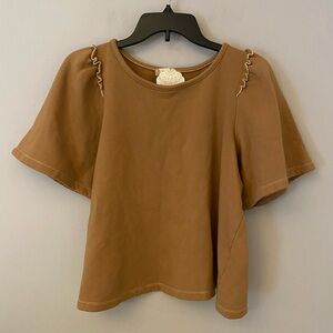 NWT Altar’d State brown sweatshirt material short sleeve shirt. S